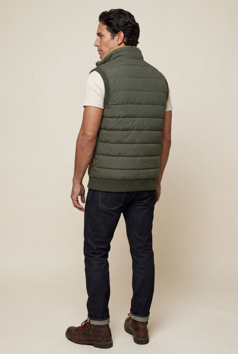 Green Quilted Puffer Vest with -lined Collar - Vests - Photo 3