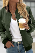 Rib-Knit Bomber Jacket in Green — front view