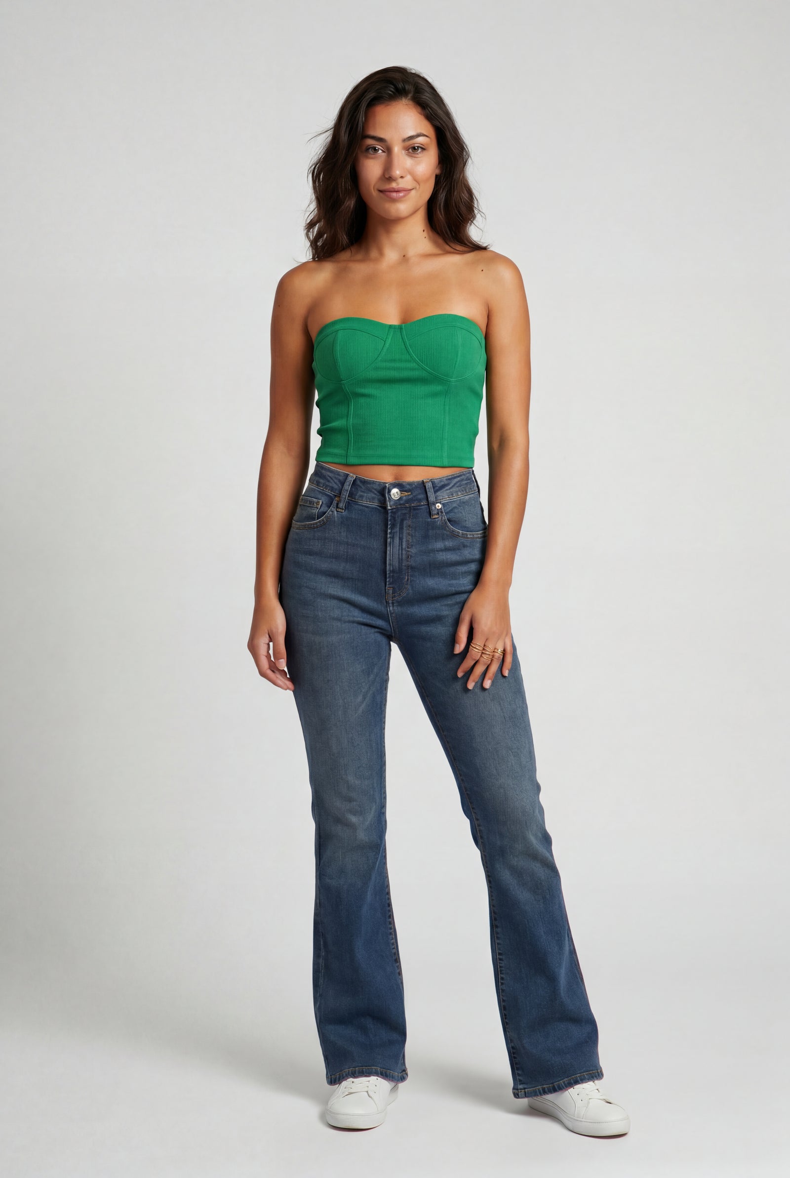 Green Ribbed Bustier Strapless Crop Top with Cup Seaming - Strapless crop tops - Photo 16