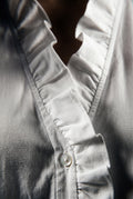 White Ruffle Trim V-neck Long Sleeve Blouse - Blouses - Photo 3