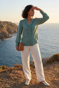 Green Ruffle Trim V-neck Long Sleeve Blouse - Blouses - Photo 6