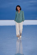 Green Ruffle Trim V-neck Long Sleeve Blouse - Blouses - Photo 7