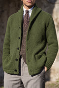 Shawl Collar Knit Cardigan in Green — studio front