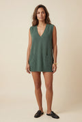 Green Sleeveless V-neck Cardigan Dress with Pocket - Sleeveless cardigan - Photo 4