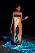 Orange Strapless Abstract Floral Print Maxi Dress - Photo 11