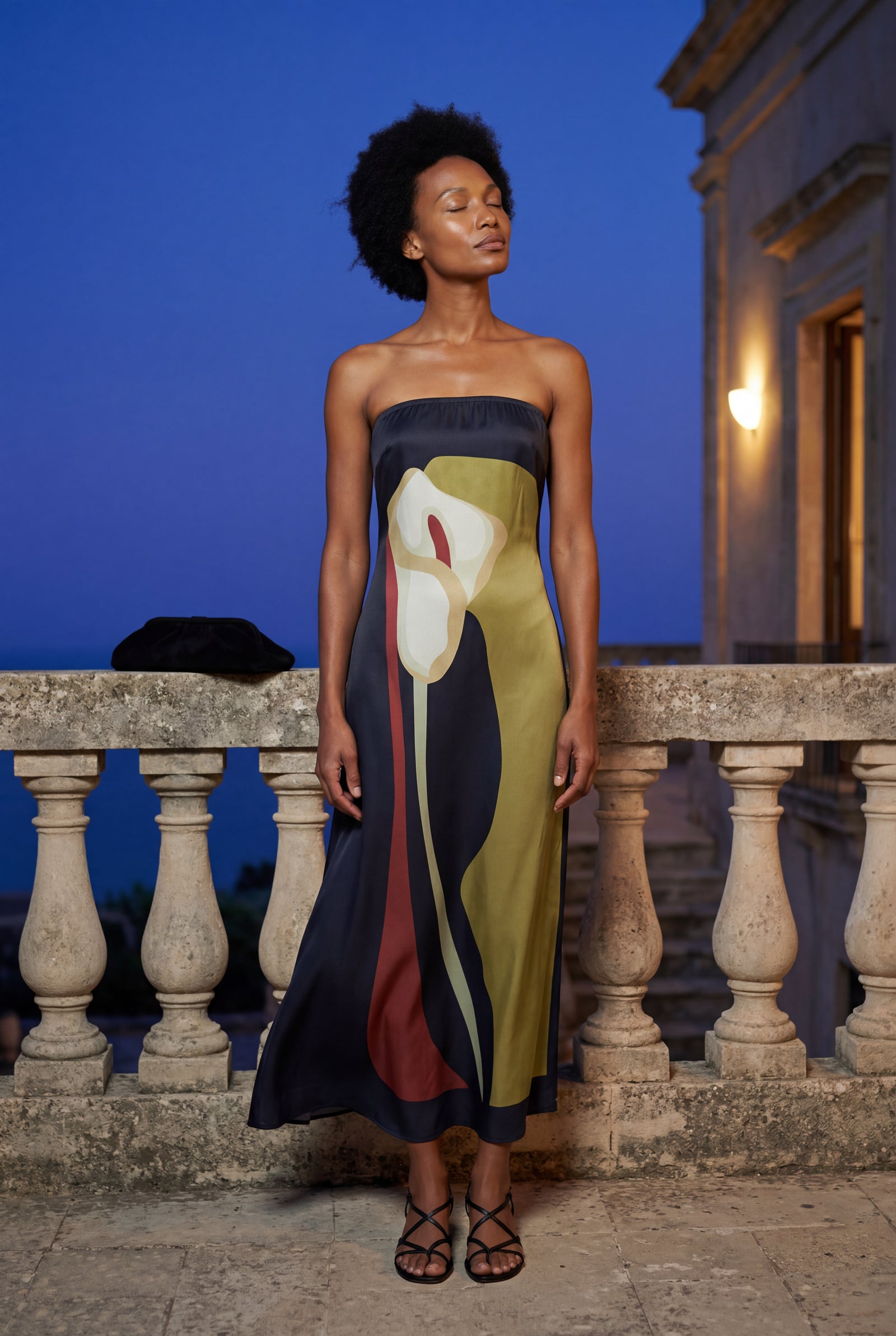 Green Strapless Abstract Floral Print Maxi Dress - Photo 12