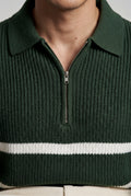 Green Striped Half-zip Sweater with Collared Neckline - Knit sweaters - Photo 5