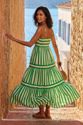 Green Striped Tiered Maxi Dress with Spaghetti Straps - Photo 8