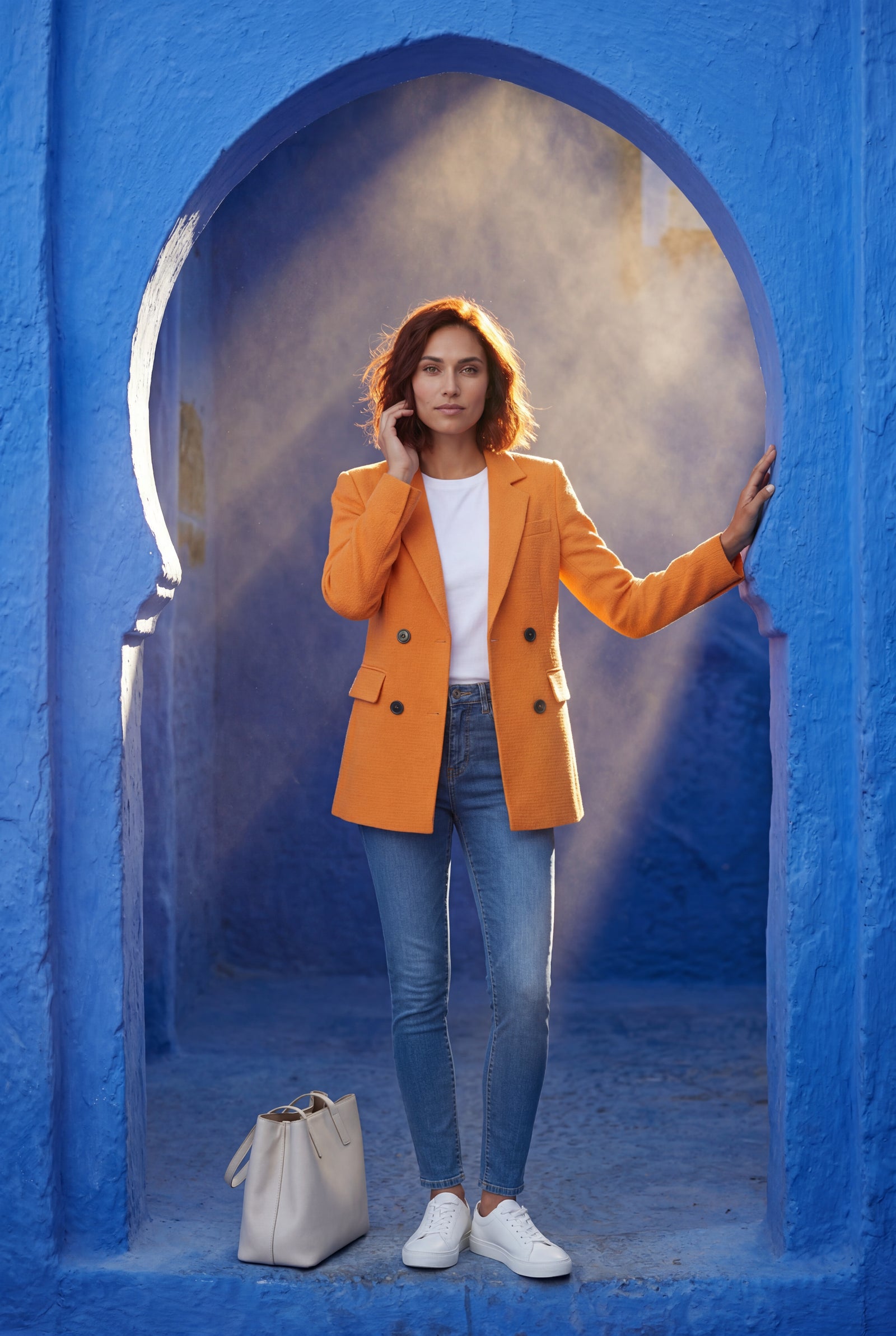 Orange Structured Double-breasted Blazer with Notched Lapels - Double breasted blazer - Photo 12