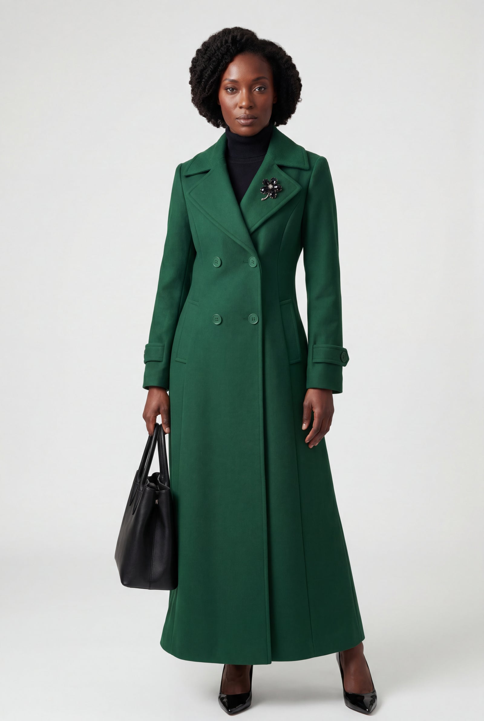 Green Tailored Longline Coat with Adjustable Belt - Long coat - Photo 9