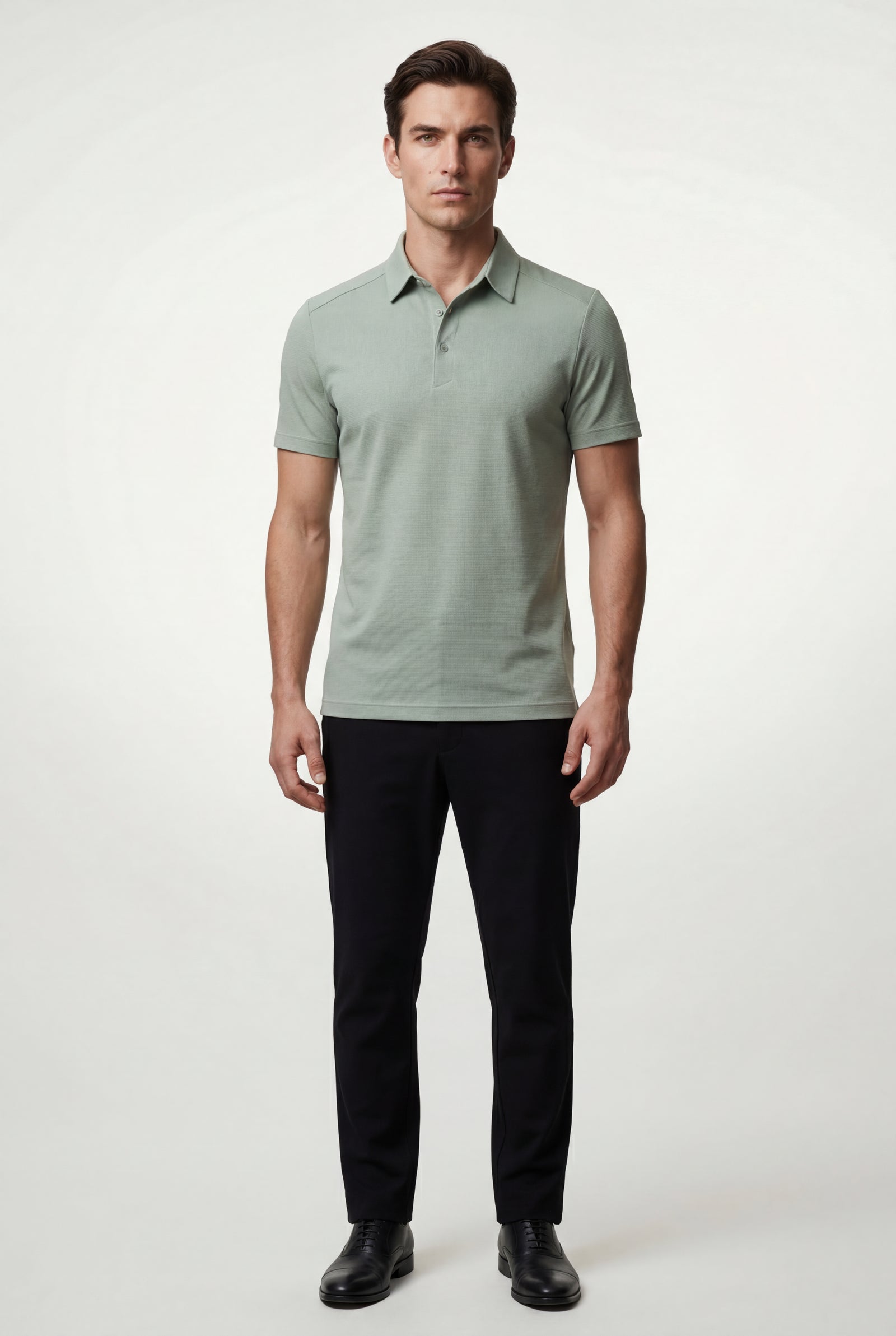 Green Tailored Short Sleeve Polo Shirt with Flat Collar - Polo shirts - Photo 6