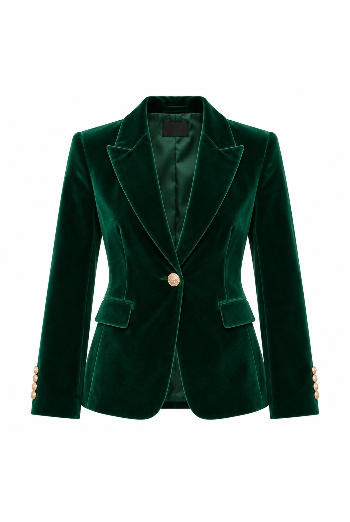 Velvet Blazer with Notch Lapels in Green — front view