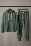 Waffle-Knit Hoodie Set in Green — studio front
