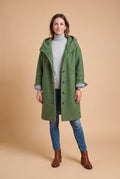 Women's Hooded Coat Relaxed Fit in Green — studio front
