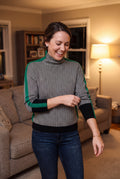 Women's Sweater Contrast Stripe Mock Neck in Green — ugc home