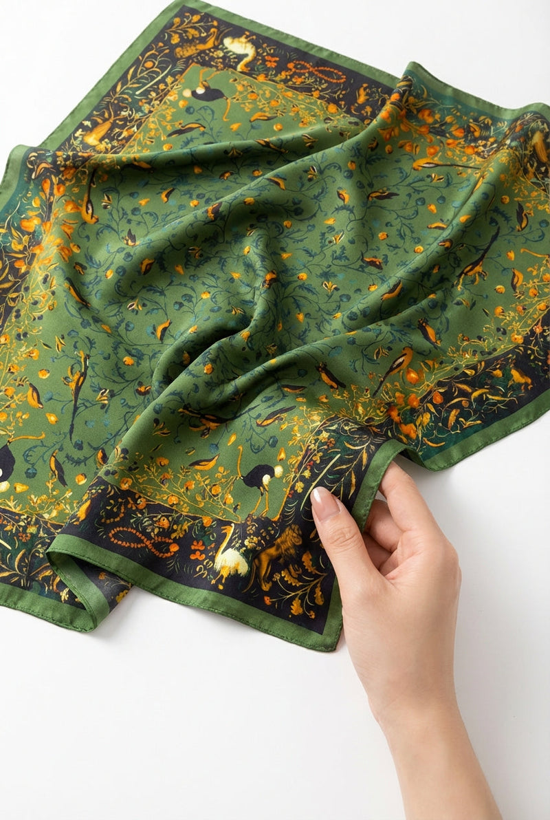 Green Women's Olive Botanical Bird Print Square Scarf - Photo 1
