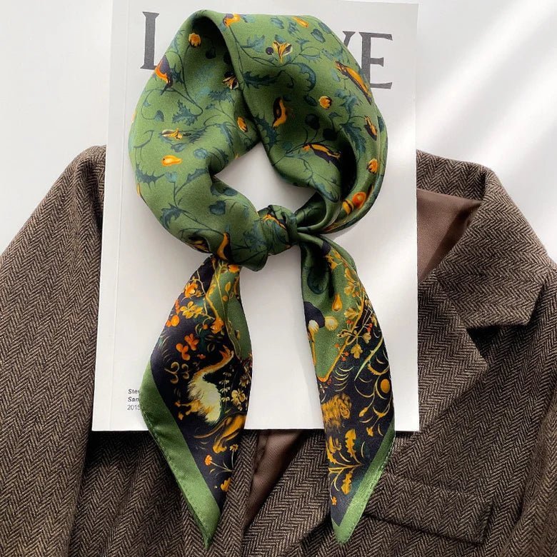 Green Women's Olive Botanical Bird Print Square Scarf - Photo 2
