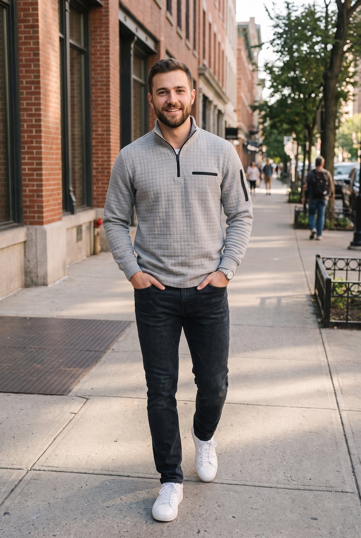 Men's Sweater Long Sleeve Waffle in Grey — urban snapshot