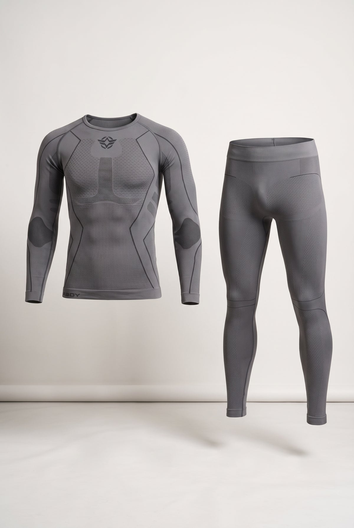 Stretch Knit Base Layer Set in Grey — studio front