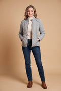 Women's Quilted Jacket Stand Collar in Grey — studio full body