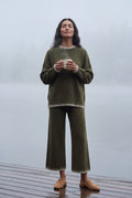Olive Contrast Trim Relaxed Lounge Set - Photo 7