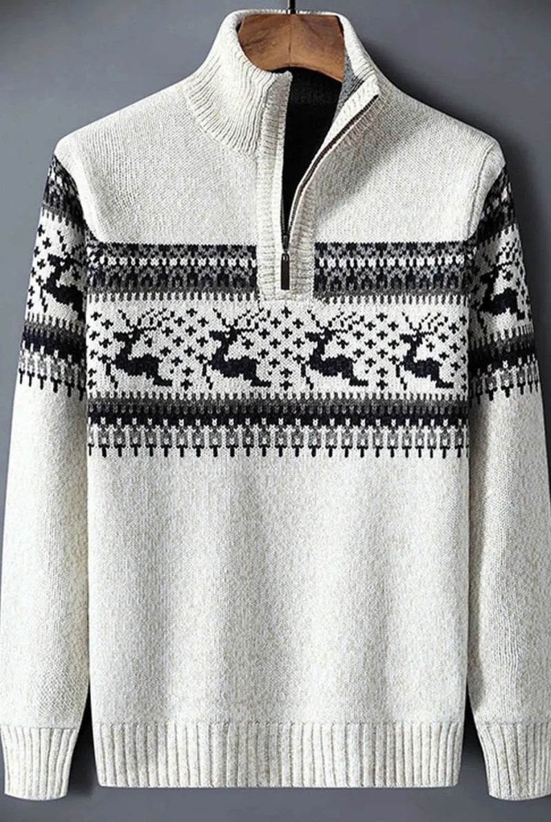 Festive Half-Zip Sweater in Ivory — front view