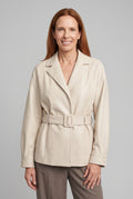Sheepskin Belted Jacket in Cream — studio front