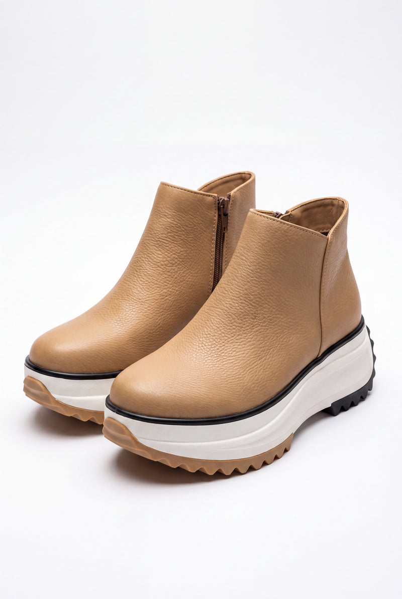 Women’s Platform Ankle Boots with Side Zip in Khaki — primary packshot