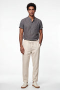 Gray Band Collar Shirt and Drawstring Trouser Casual Set - Photo 1