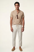 Khaki Band Collar Shirt and Drawstring Trouser Casual Set - Photo 3