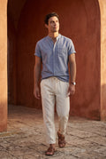 Blue Band Collar Shirt and Drawstring Trouser Casual Set - Photo 8