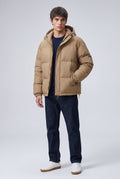 Khaki Boxy Hooded Puffer Jacket with High Neck - Hooded jackets - Photo 4