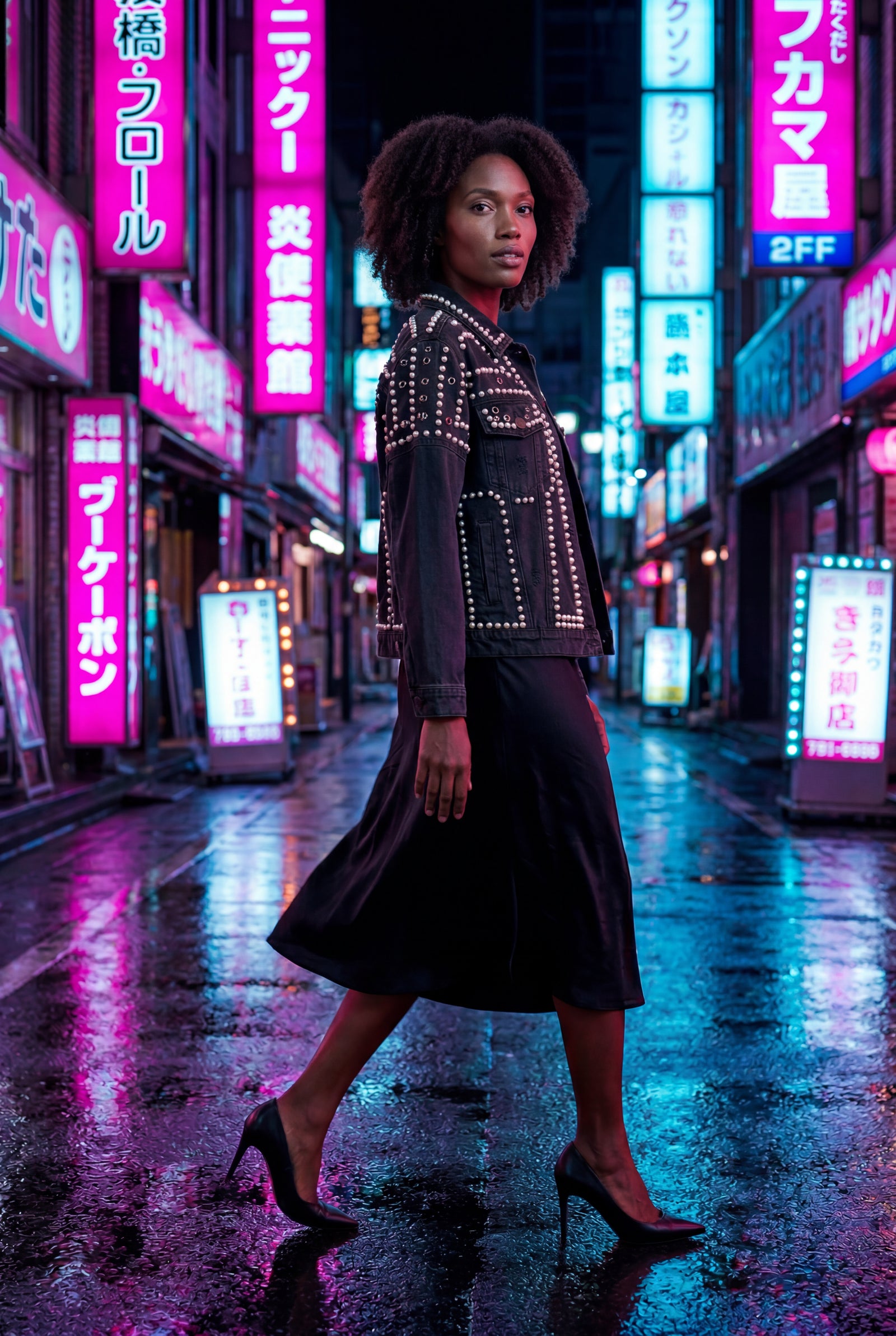 Black Boxy Studded Cropped Jacket with Button Closure - Denim jacket - Photo 6