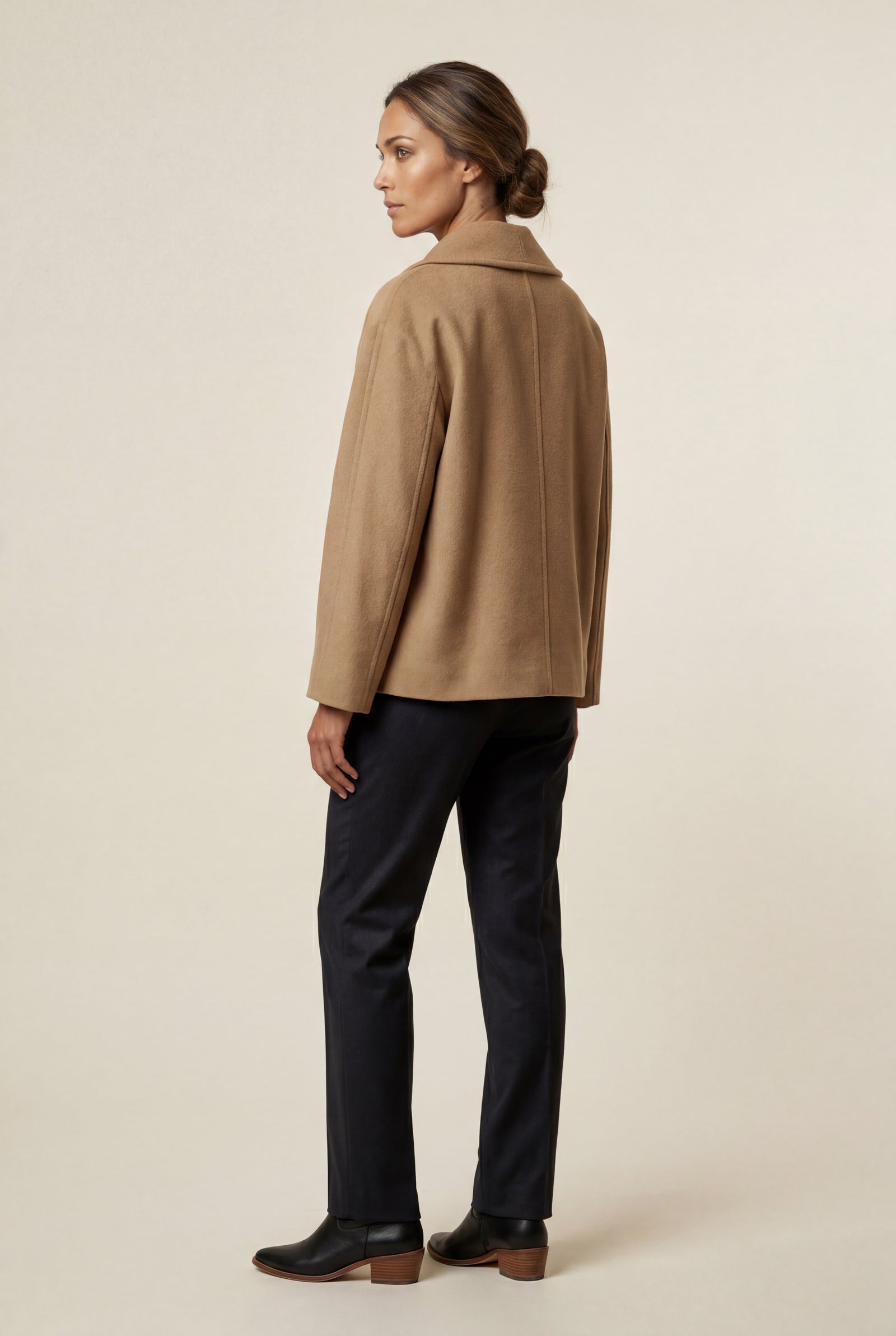 Khaki Camel Brown Cropped Double-breasted Shawl Collar Jacket - Casual jacket - Photo 2
