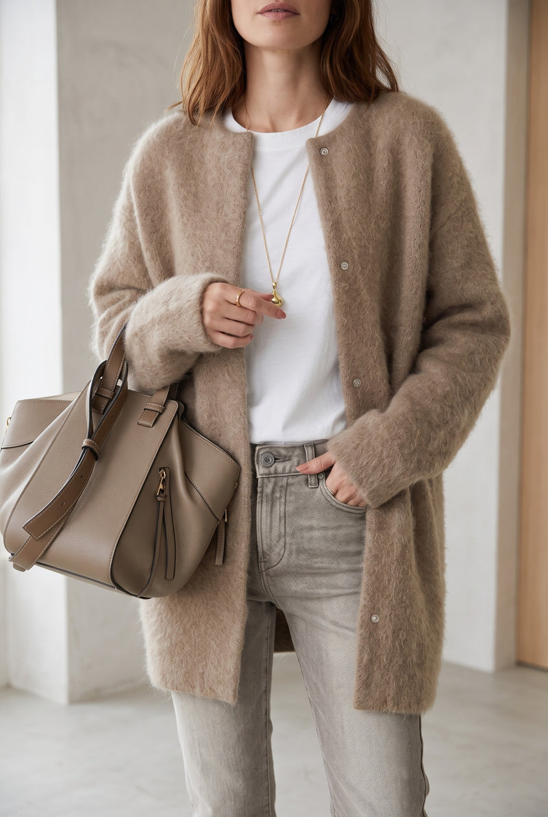 Cashmere Button-Front Cardigan in Khaki — Stilenza main image