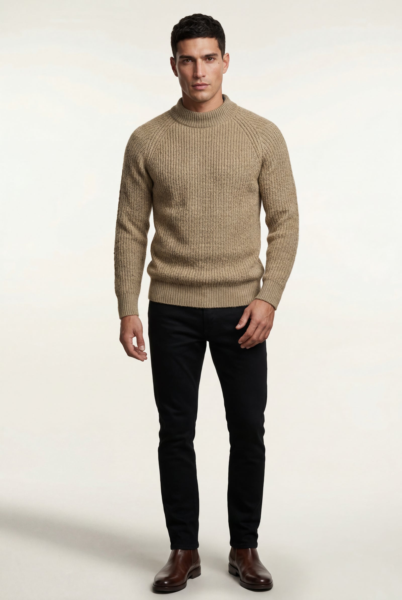 Khaki Chunky Ribbed Slim Fit Crewneck Sweater - Slim fit sweater - Photo 10