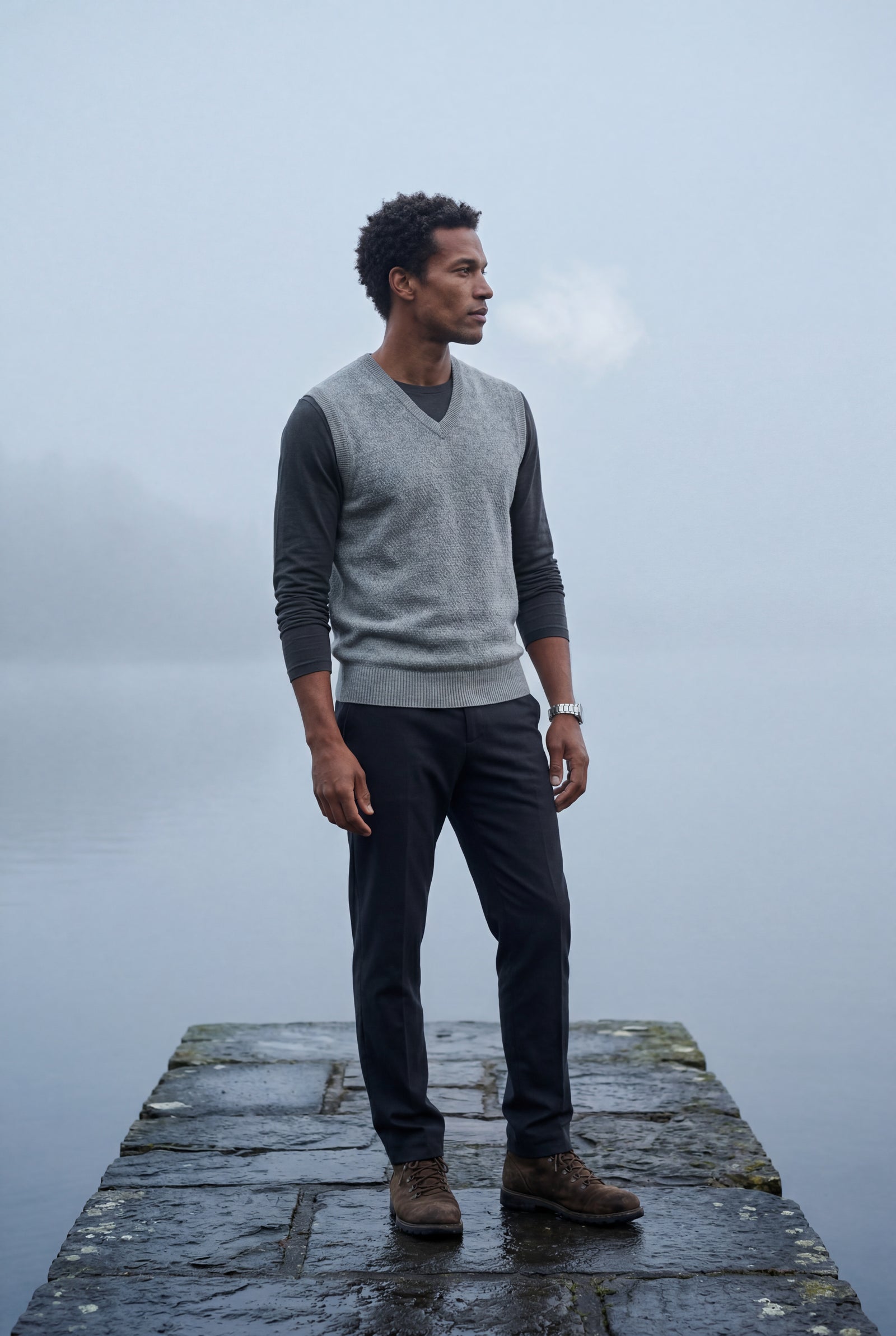 Cream Classic V-neck Sweater Vest with Ribbed Hem - Vests - Photo 11