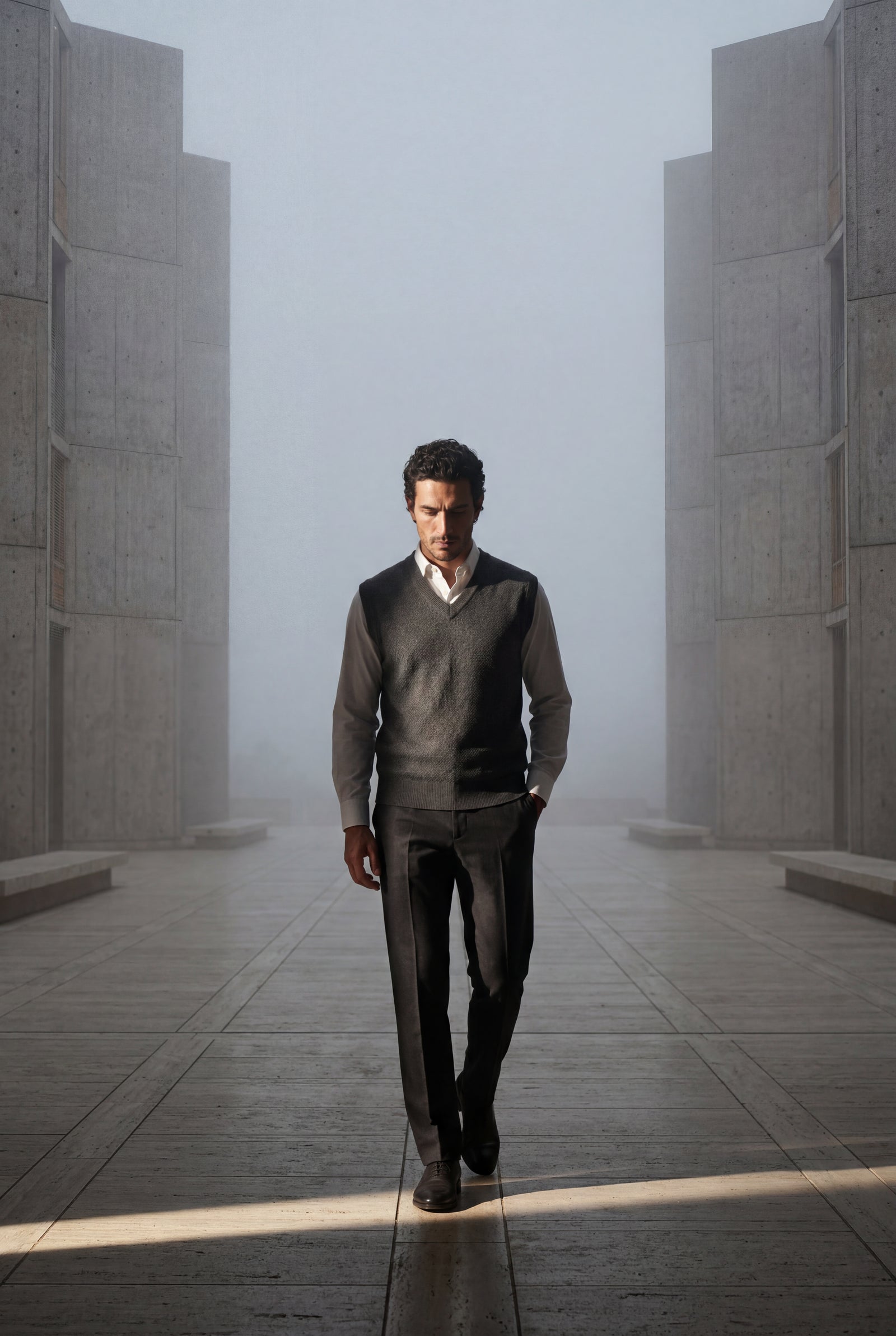 Dark Gray Classic V-neck Sweater Vest with Ribbed Hem - Vests - Photo 16