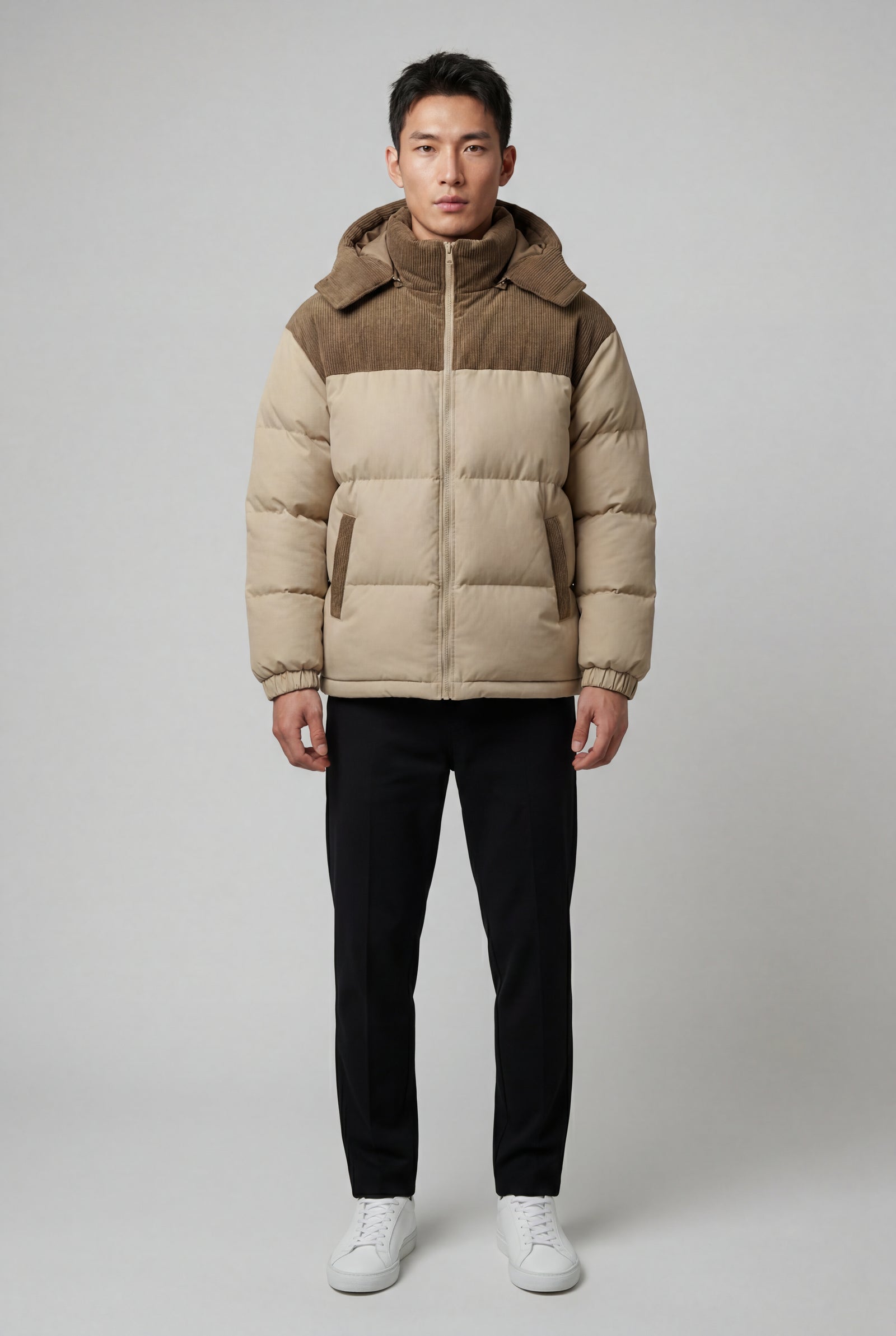 Khaki Colorblock Panel Hooded Puffer Jacket - Hooded jackets - Photo 2