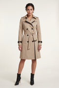Khaki Contrast-trim Double-breasted Belted Trench Coat - Long trench coats - Photo 4
