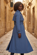 Blue Double-breasted Belted Trench Coat with Storm Flap - Photo 10