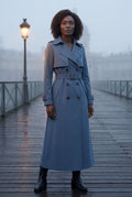 Blue Double-breasted Belted Trench Coat with Storm Flap - Photo 14