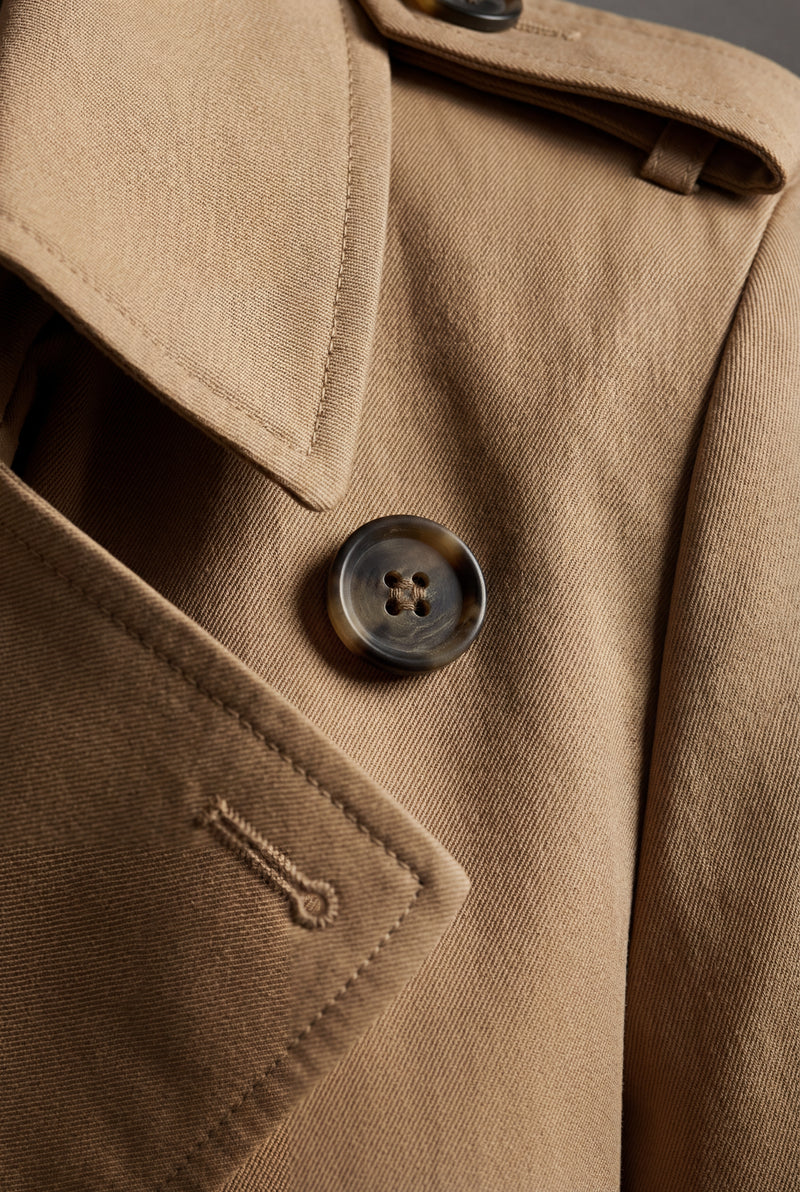 Khaki Double-breasted Belted Trench Coat with Storm Flap - Photo 3