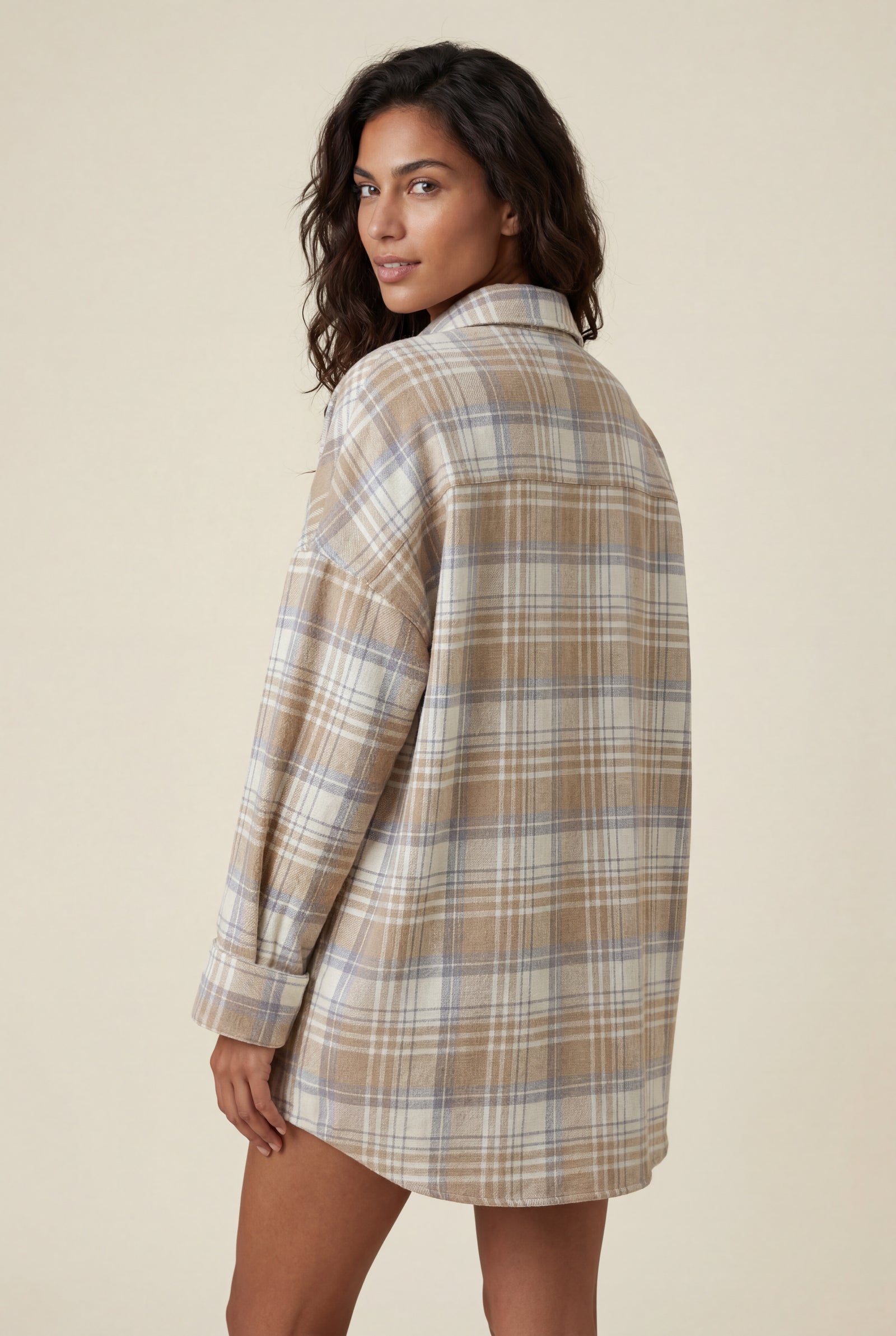 Khaki Khaki Plaid Oversized Checked Flannel Shirt - Oversized flannel shirts - Photo 2