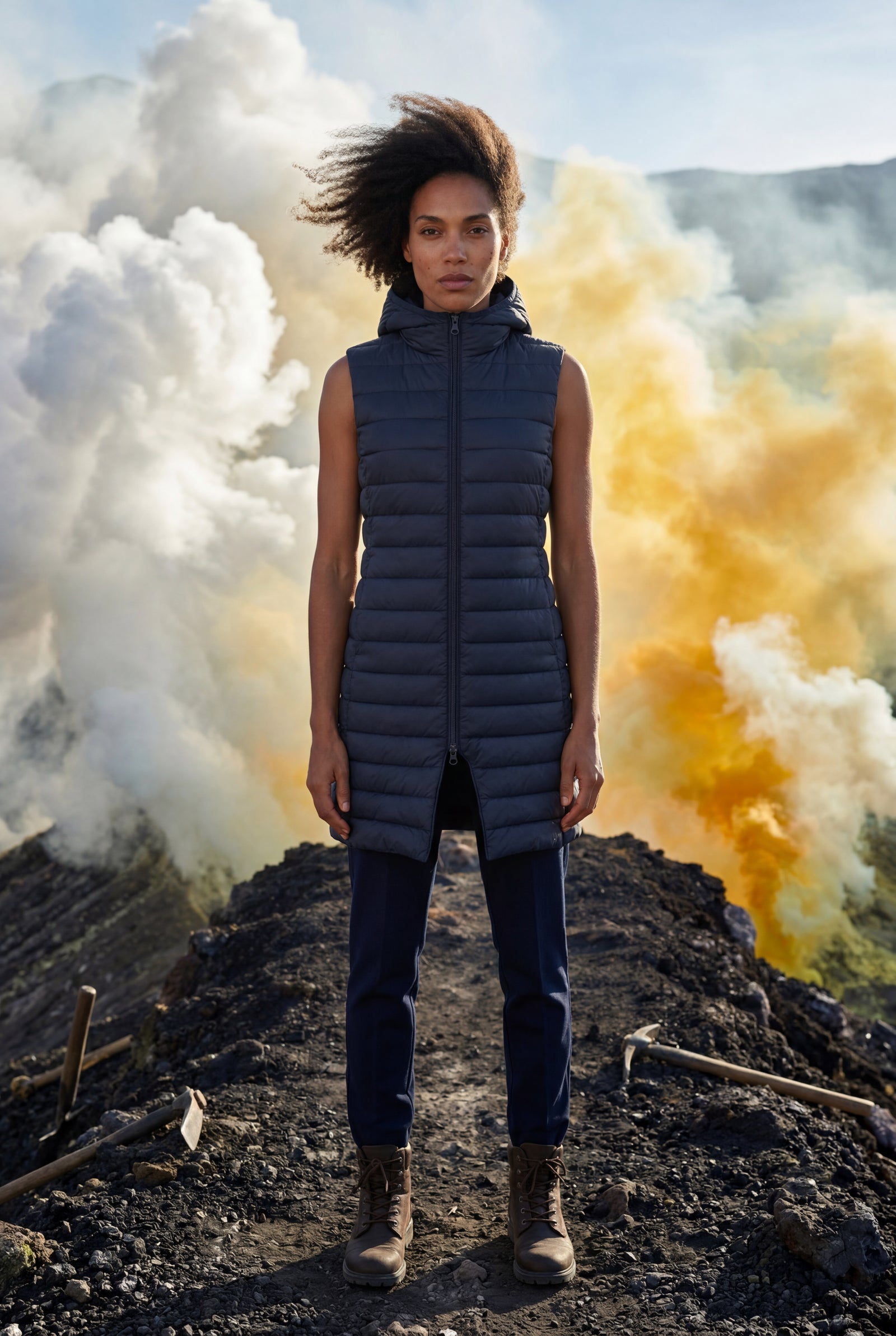 Navy Blue Longline Quilted Hooded Bodywarmer Vest with Full Zip - Bodywarmer vests - Photo 13