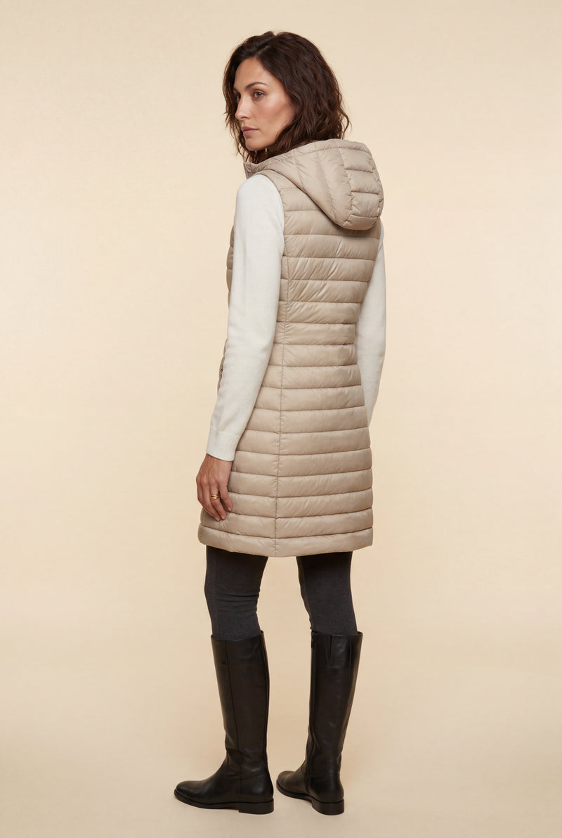 Khaki Longline Quilted Hooded Bodywarmer Vest with Full Zip - Bodywarmer vests - Photo 4