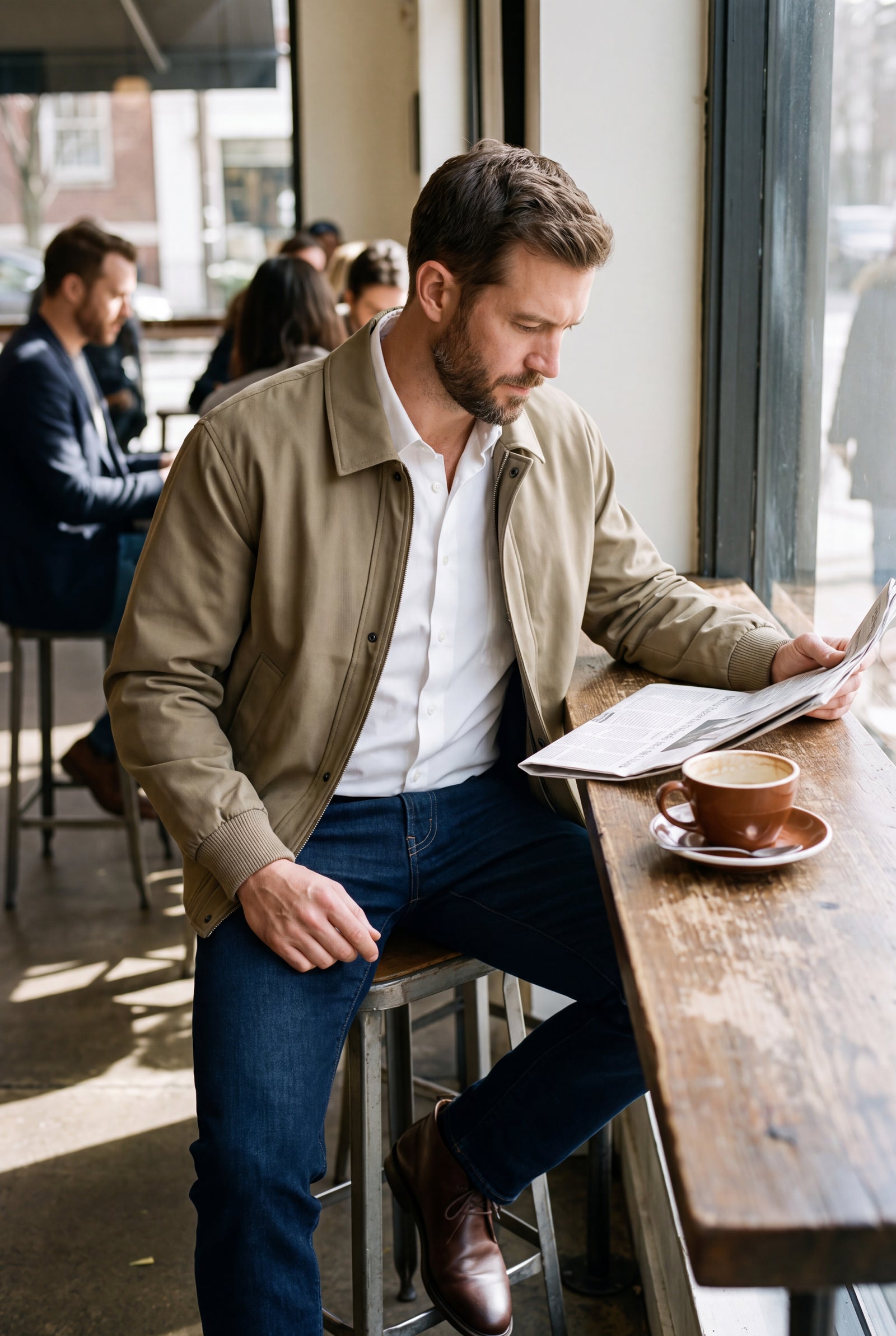 Men's Jacket Pointed Collar Relaxed Fit in Khaki — cafe relax