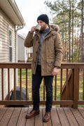 Men's Parka Hooded Winter in Khaki — lifestyle shot
