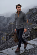 Dark Gray Men's Cable Pullover Sweater with Elbow Patches - Photo 11