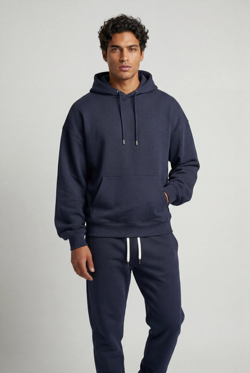 Navy Blue Men's Relaxed Pullover Hoodie and Jogger Set - Hoodie jogger set - Photo 3